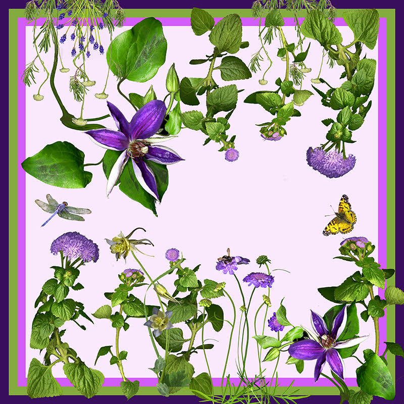 Carolyn Brown, Lavender and Green Composition with Yellow Butterfly